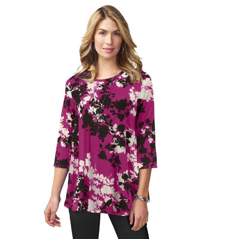 ジェシカロンドン レディース トップス Tシャツ プラスサイズ ニット Jessica London Womens Plusize Stretch Knit Swing Tunic Raspberry Graphic