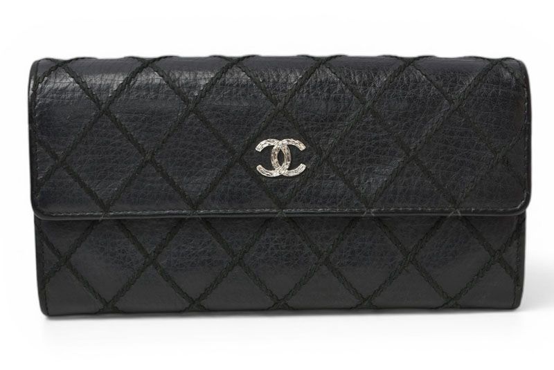 シャネル 財布 二つ折り CHANEL 長財布 ワイルドステッチ ブラック