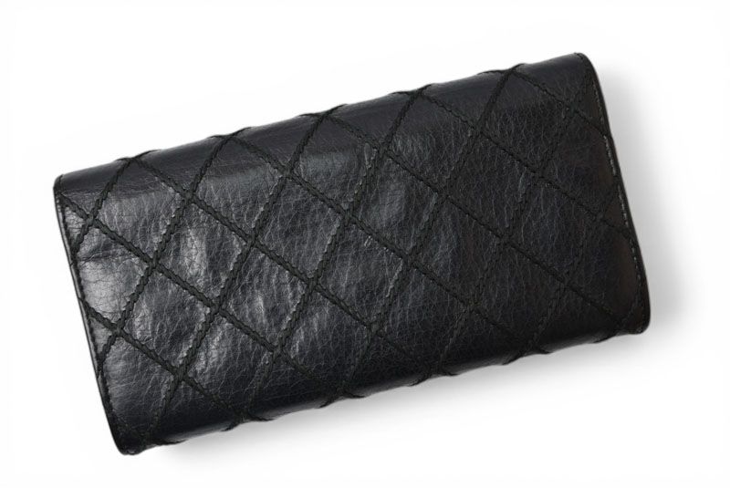シャネル 財布 二つ折り CHANEL 長財布 ワイルドステッチ ブラック