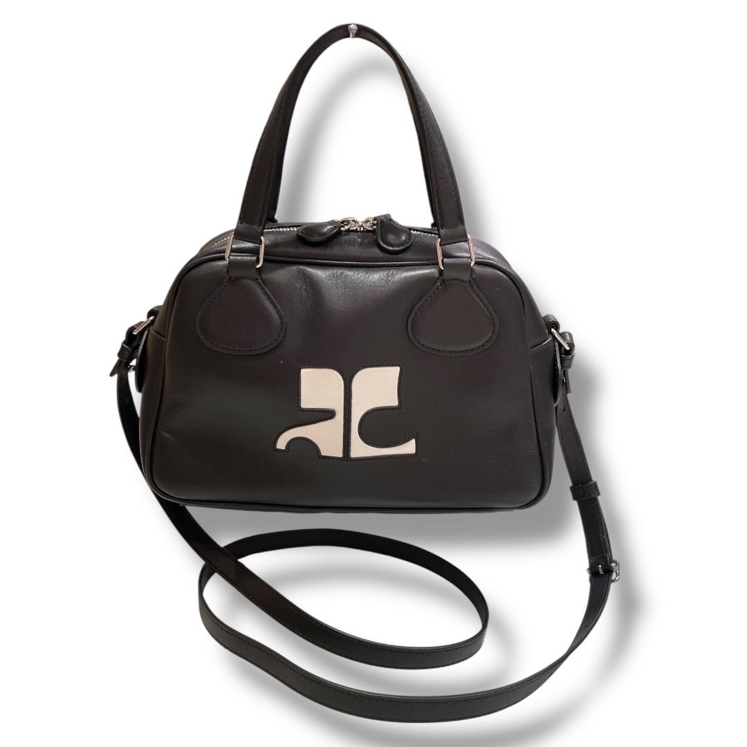 courreges クレージュ レザーボウリングバッグ Reedition ACロゴ アイ 