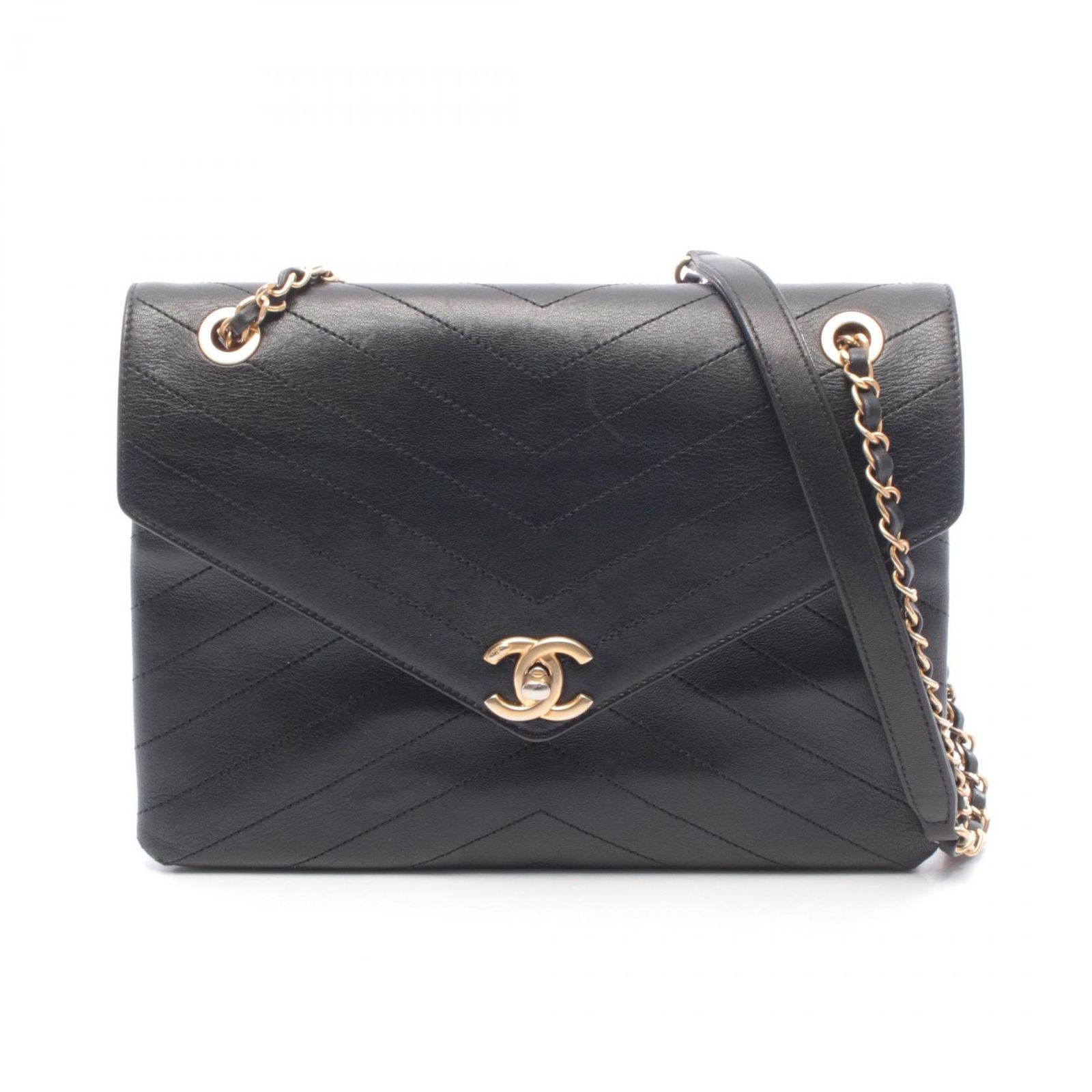 シャネル CHANEL ショルダーバッグ シェブロン Vステッチ ブラック