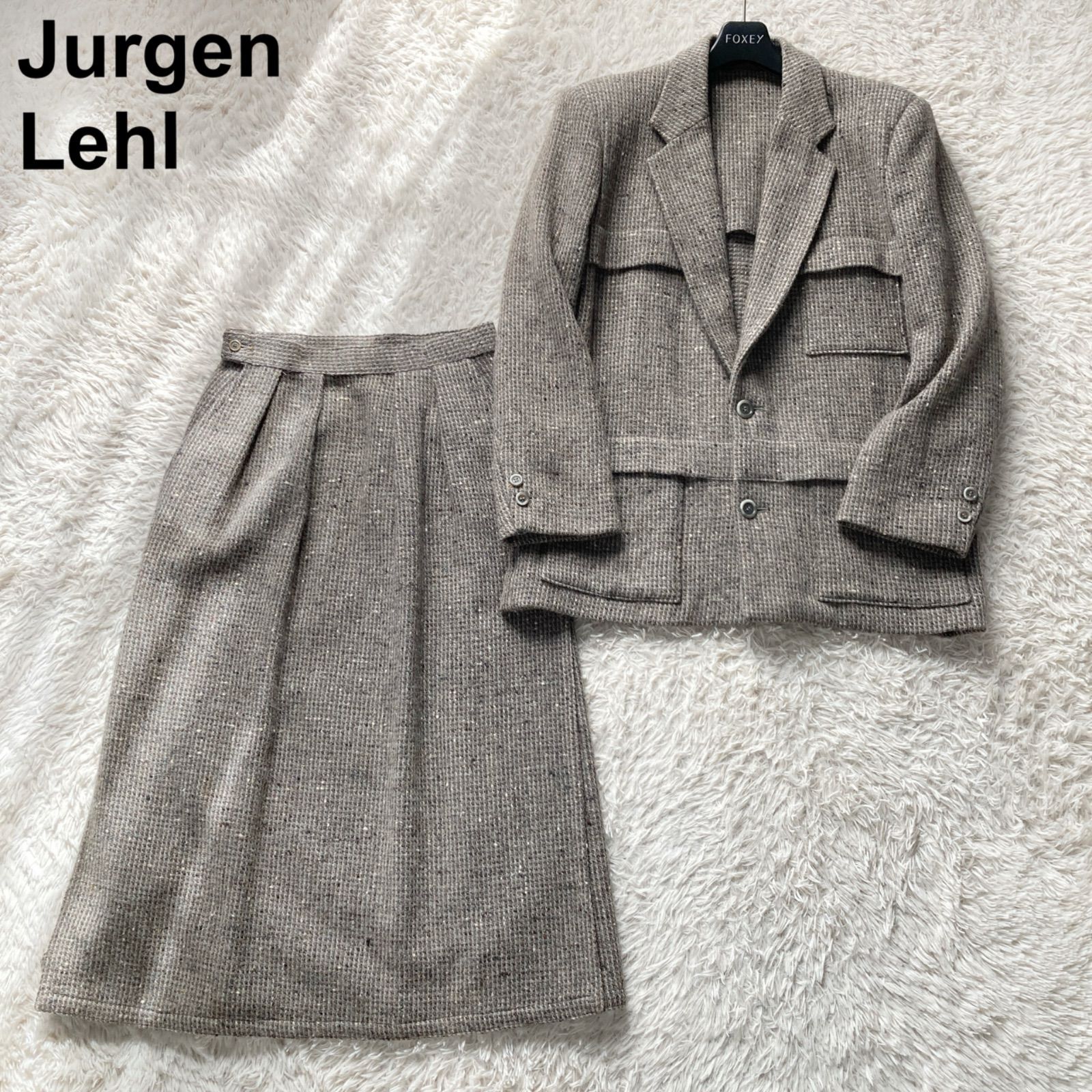 美品 ヨーガンレール テーラードジャケット チャコールグレー ゆったり サラサラ 良品 ヨーガンレール JURGEN LEHL ツイード セットアップ スーツ