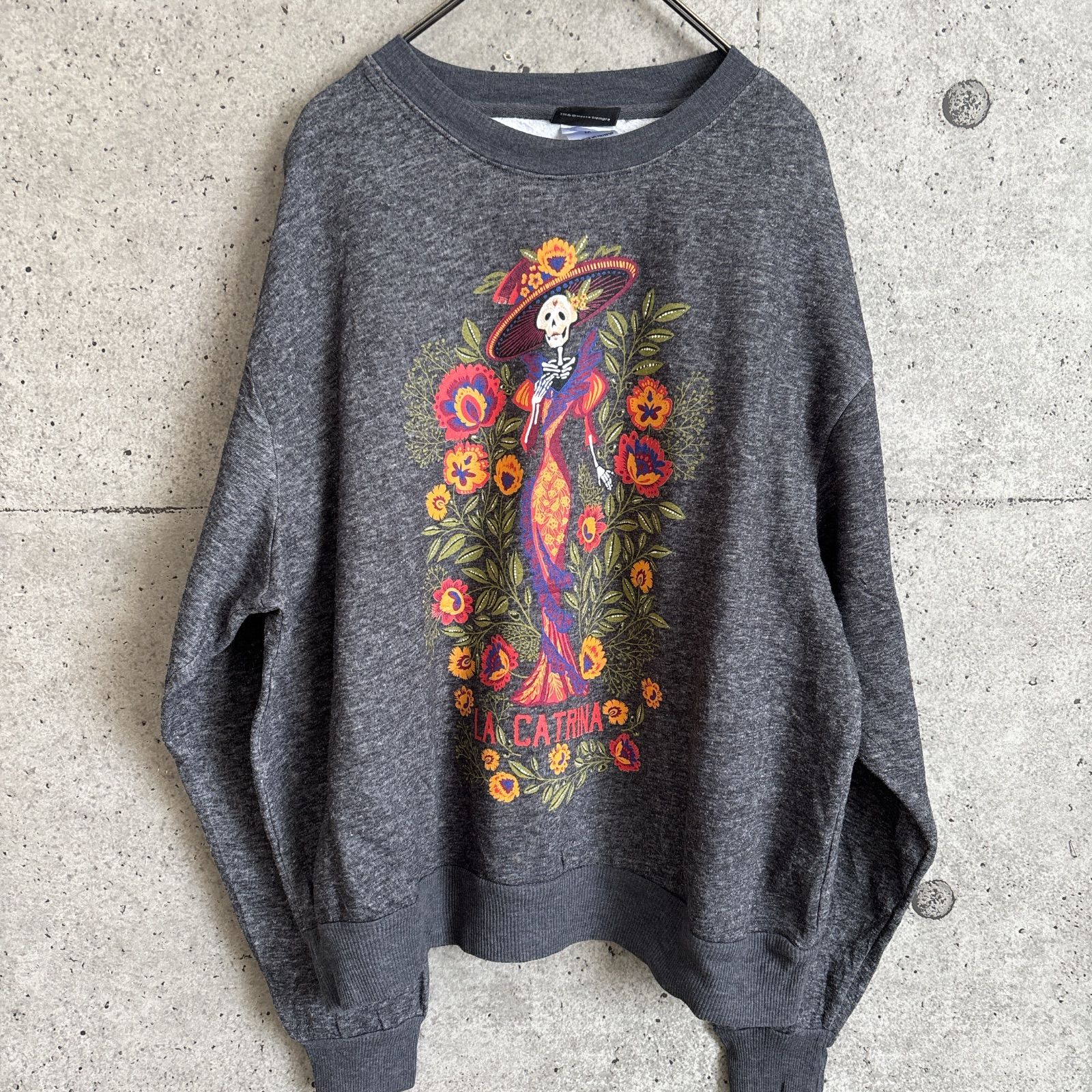 USED】US 古着 両面プリント スウェット LA CATRINA メキシカンスカル 