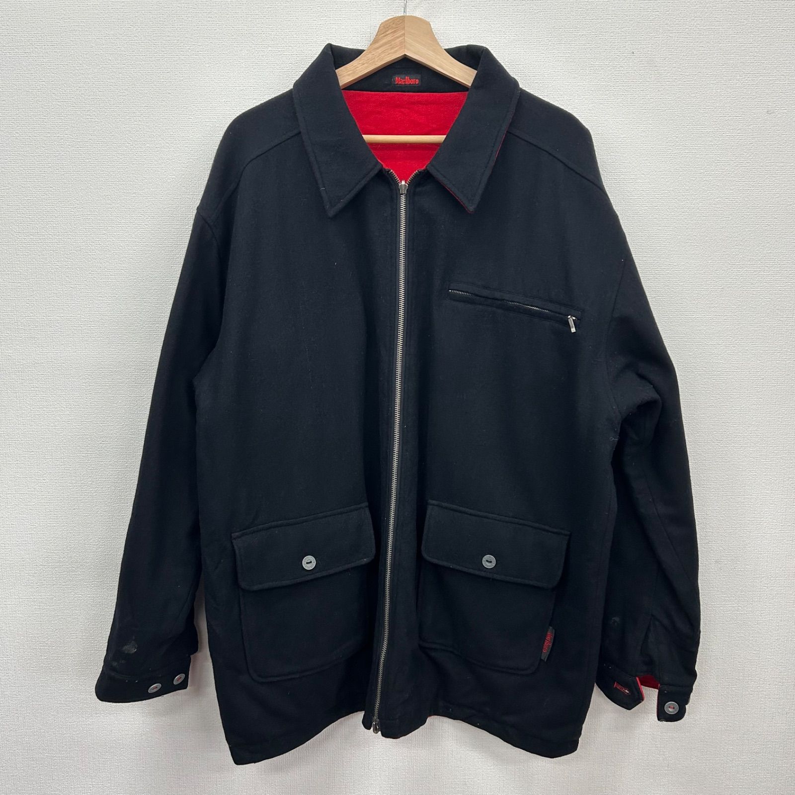Y98 Marlboro リバーシブル ウールジャケット XXL相当 黒 赤 マルボロ 