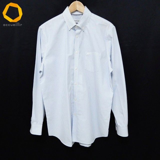 #anc ラコステ LACOSTE 長袖シャツ 42 水色 白 ストライプ ボタンダウン ワイシャツ メンズ [966699]