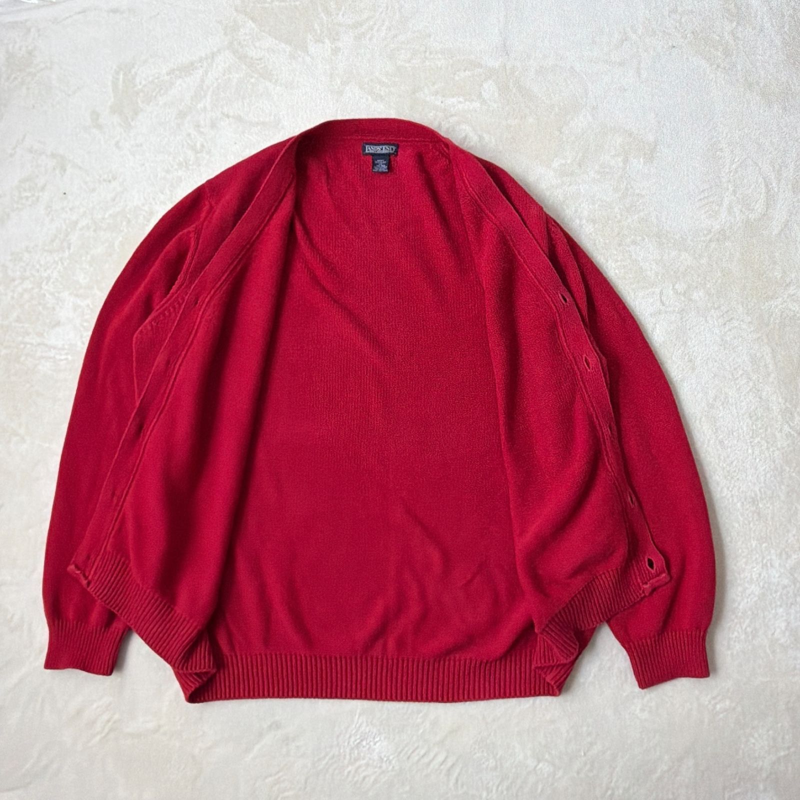 LANDS'END アメリカ製 コットンカーディガン XLサイズ レッド ランズ