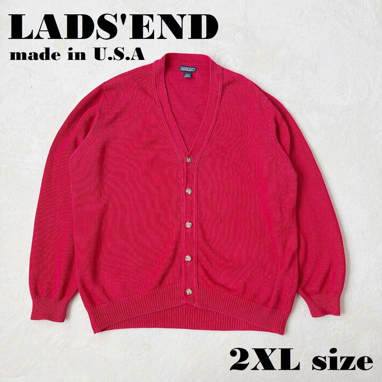 lands'end ランズエンド コットン カーディガン ニット XLサイズ LANDS'END アメリカ製 コットンカーディガン XLサイズ レッド ランズ
