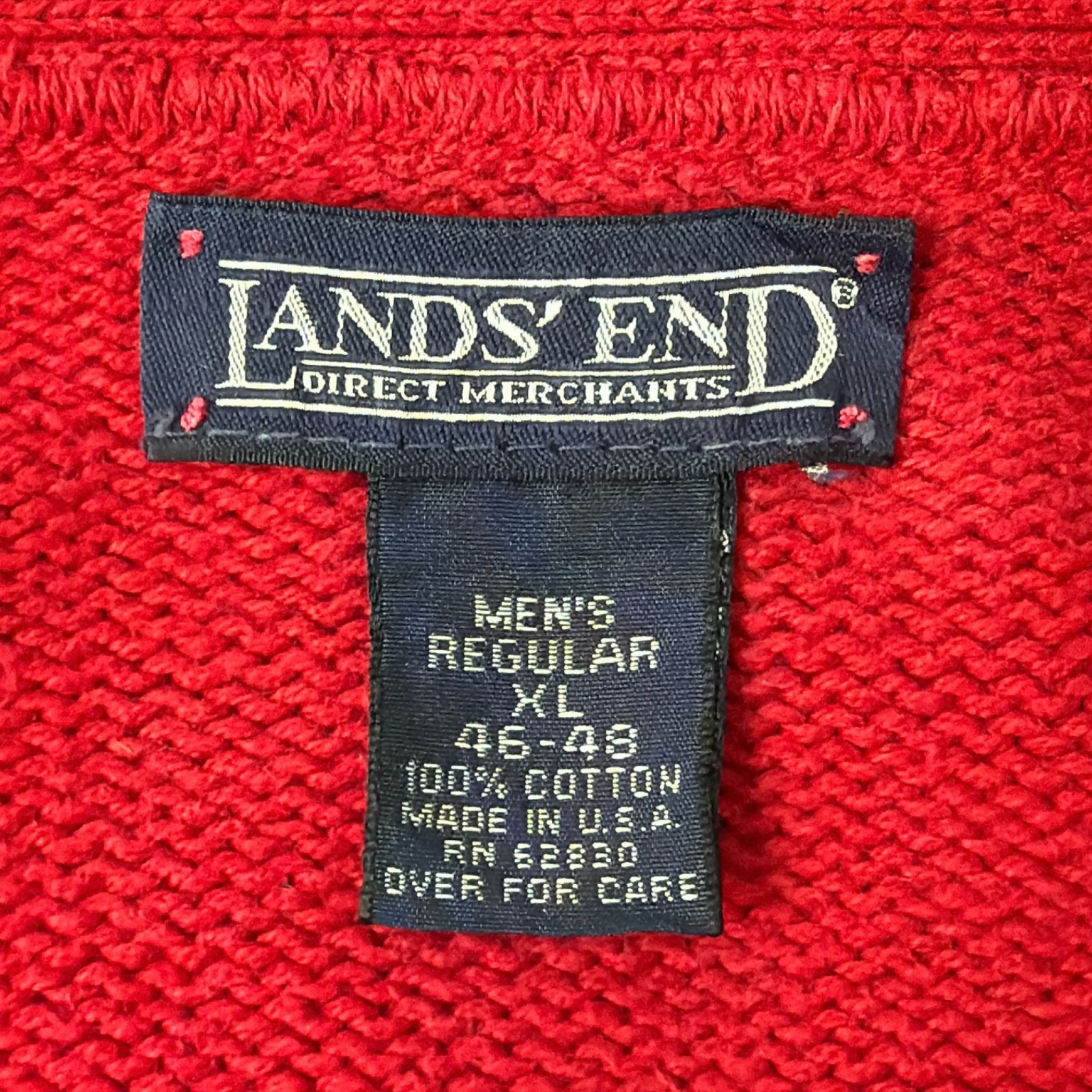 LANDS'END アメリカ製 コットンカーディガン XLサイズ レッド ランズ