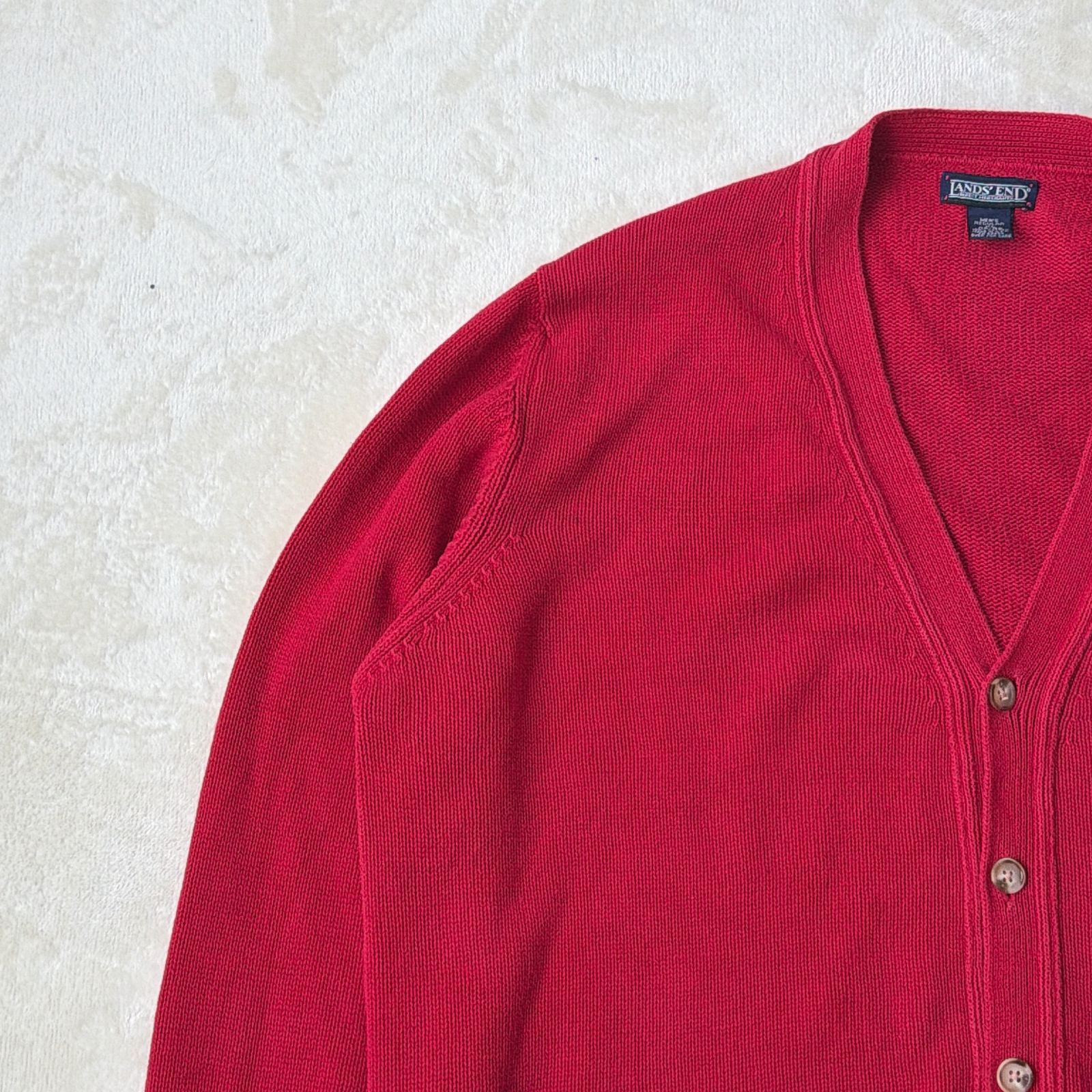 lands'end ランズエンド コットン カーディガン ニット XLサイズ LANDS'END アメリカ製 コットンカーディガン XLサイズ レッド ランズ