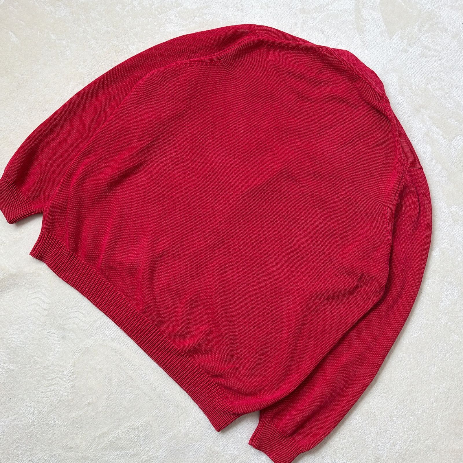 LANDS'END アメリカ製 コットンカーディガン XLサイズ レッド ランズ