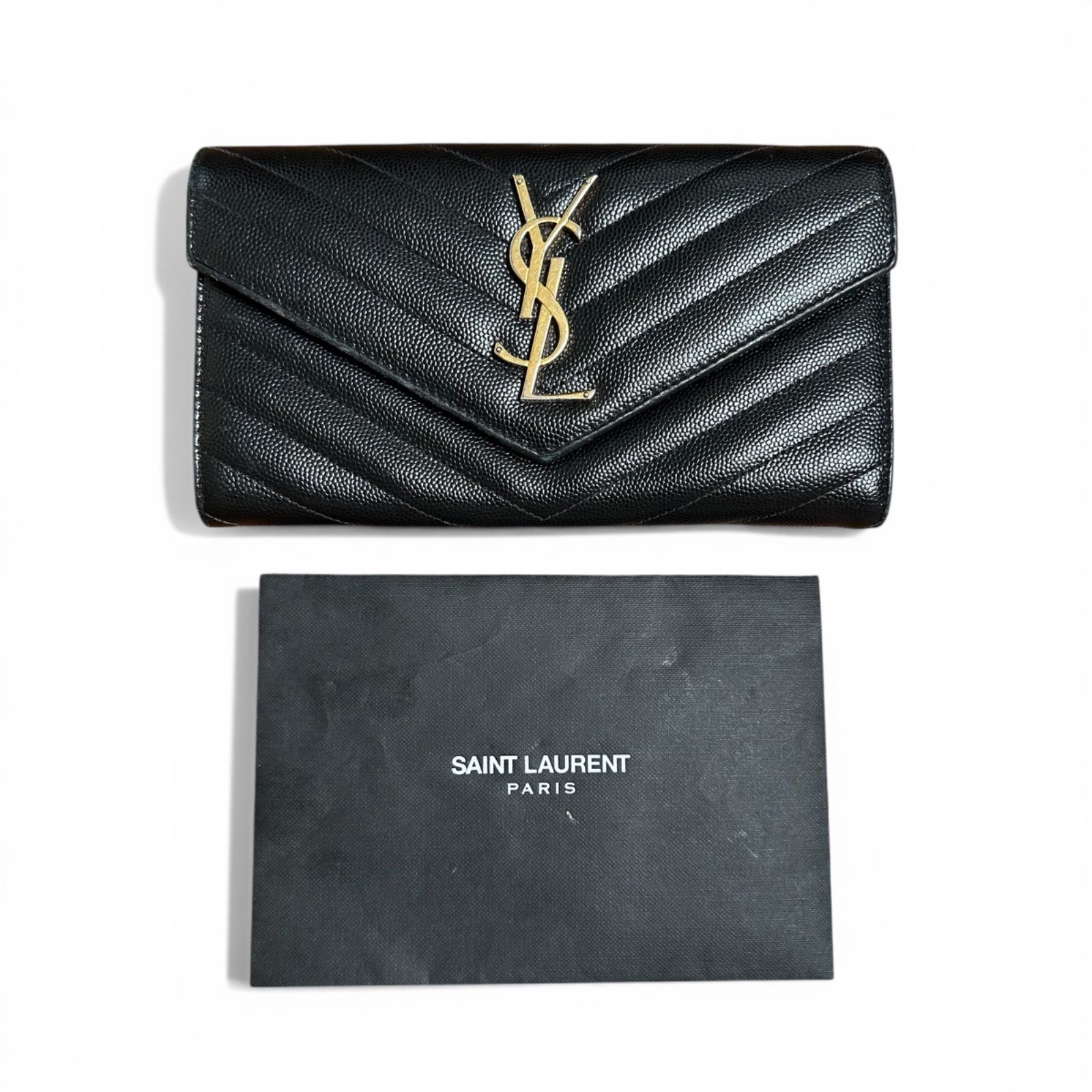 サンローラン　長財布　フラップ　 カサンドラ　レザー　ブラック サンローランパリ 長財布 フラップ カサンドラロゴ YSL レザー