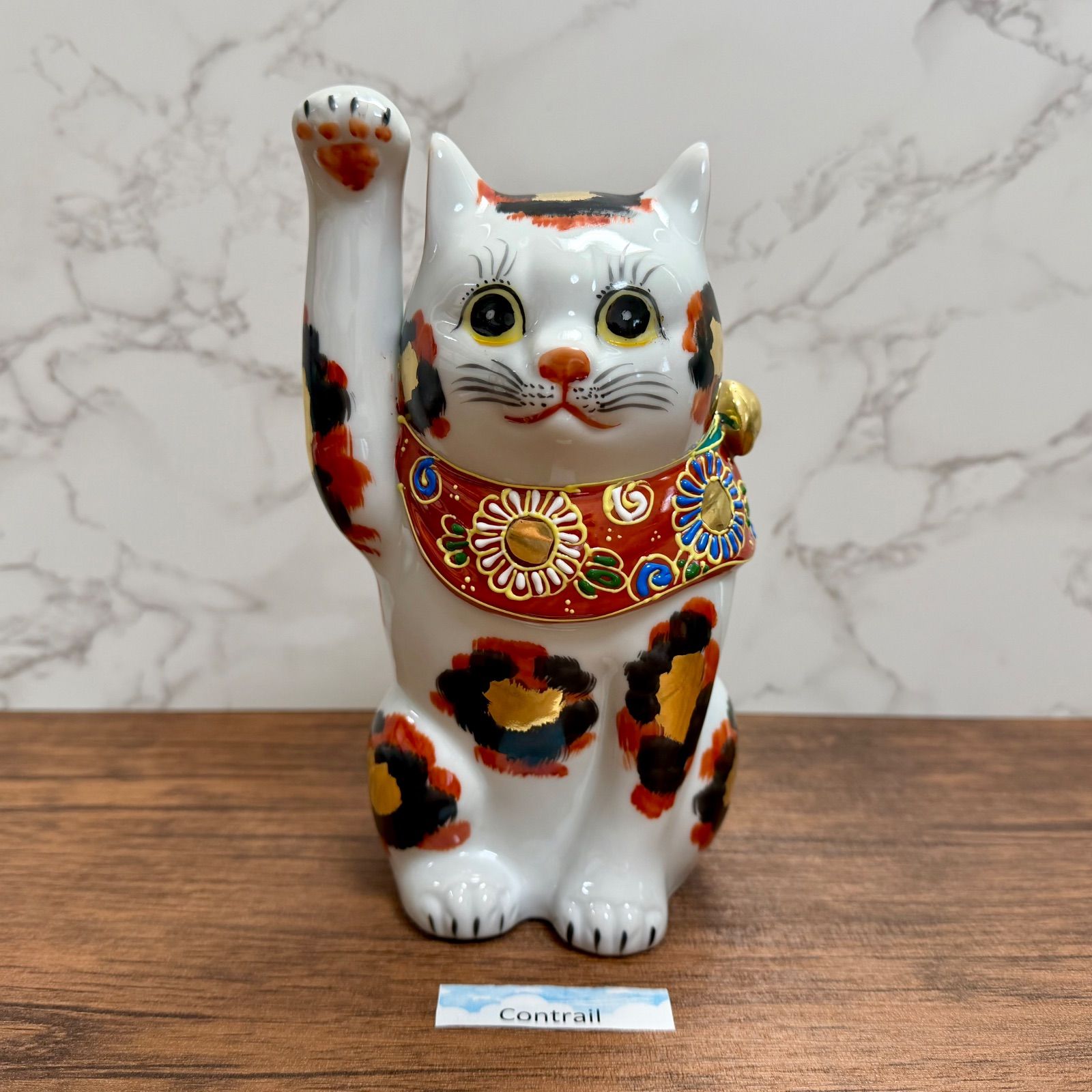 九谷焼】 6号 招き猫 金三毛 19.5cm 縁起物 置物 右手 金運招福 Maneki