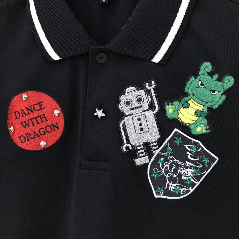 超美品】ダンスウィズドラゴン 半袖ポロシャツ 黒 チビドラ ロボット