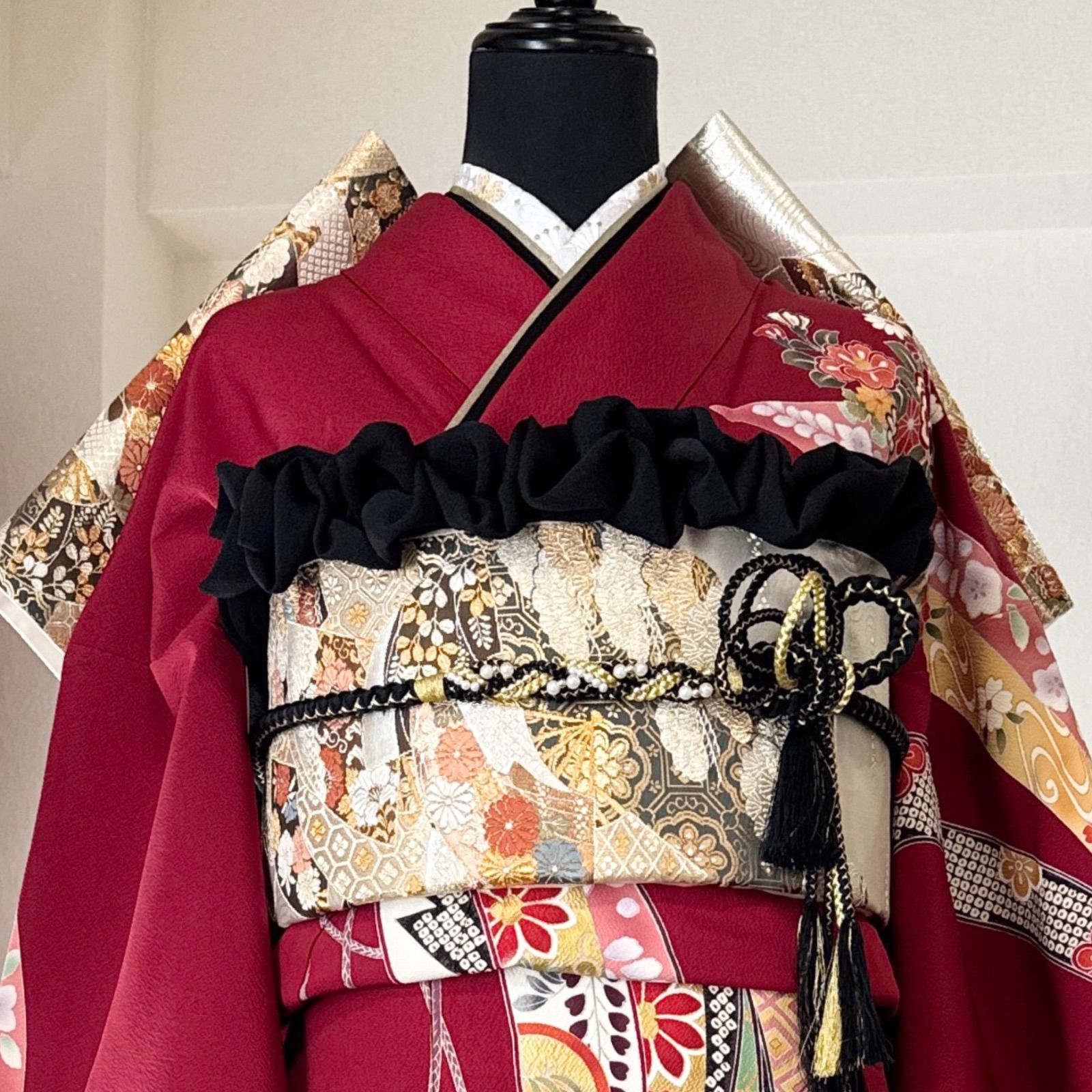 身丈 161cm 裄丈 67cm豪華振袖セット・赤・えんじ色・古典柄 身丈 161cm 裄丈 67cm豪華振袖セット・赤・えんじ色・古典柄