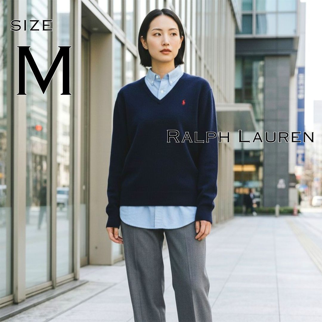 Ralph Laurenラルフローレン 90s ウール100％胸ポニー刺繍Vネック
