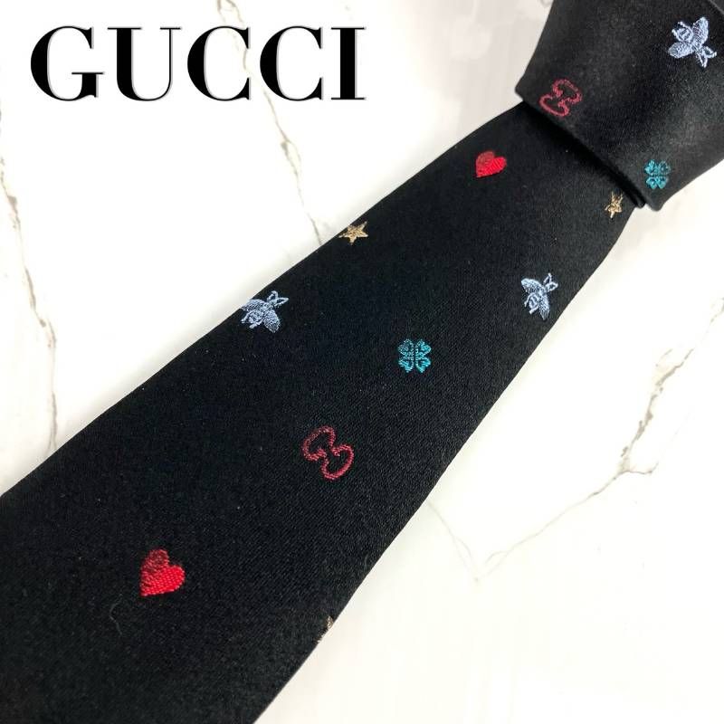 GUCCI グッチ ネクタイ シンボルズ 蜂 Bee ロゴ GG クローバー ハート