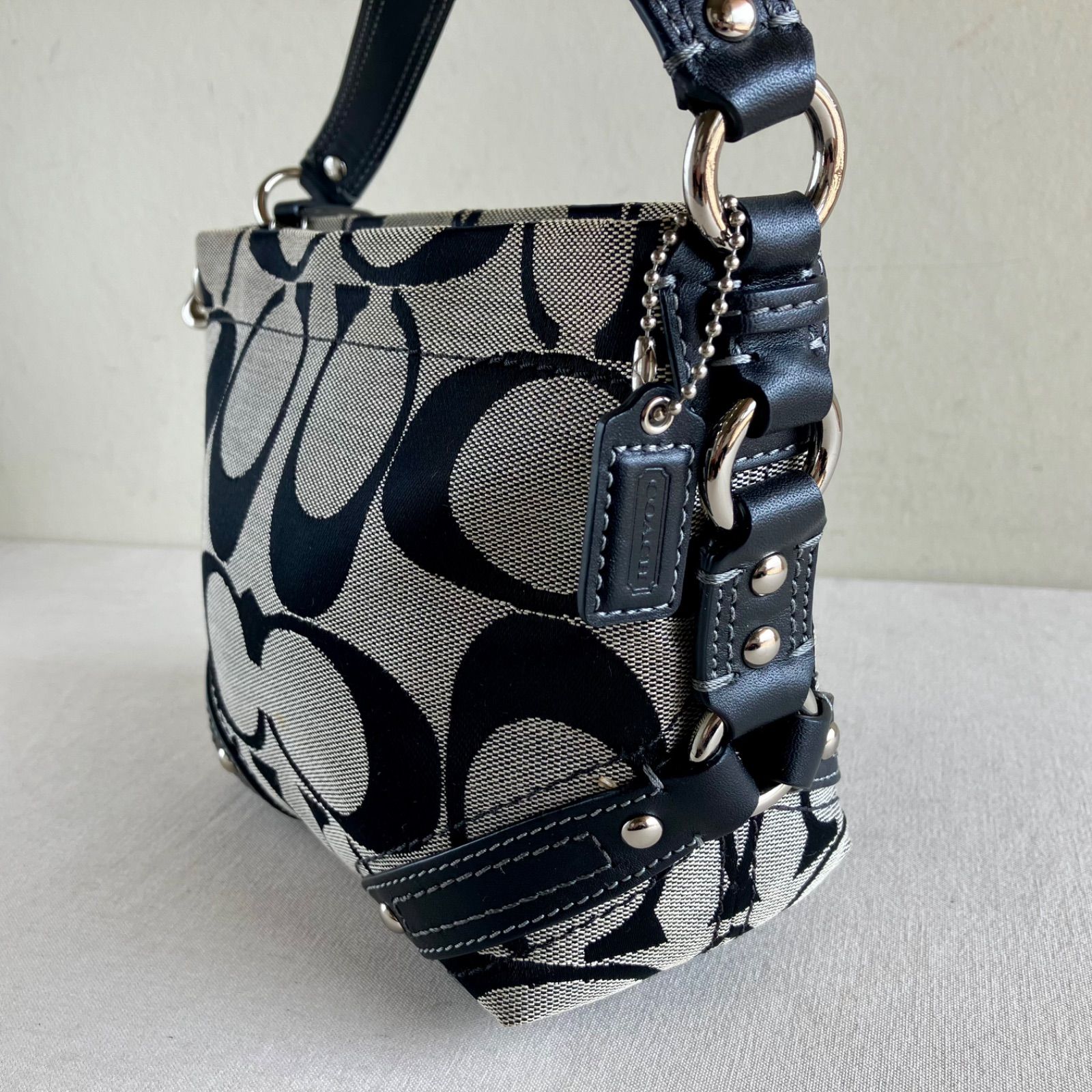 Coach Vintage Mini Carly Hobo Signature Black Canvas Leather Bag
