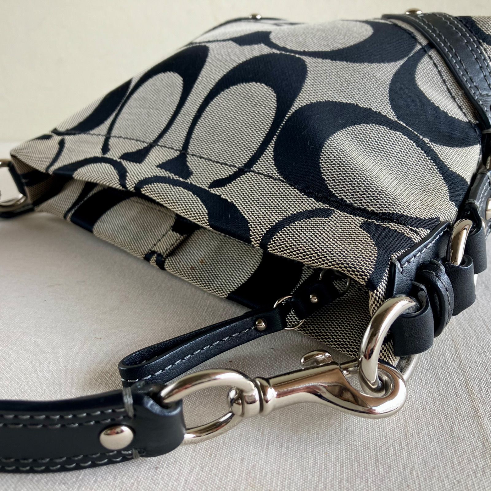 Coach Vintage Mini Carly Hobo Signature Black Canvas Leather Bag 