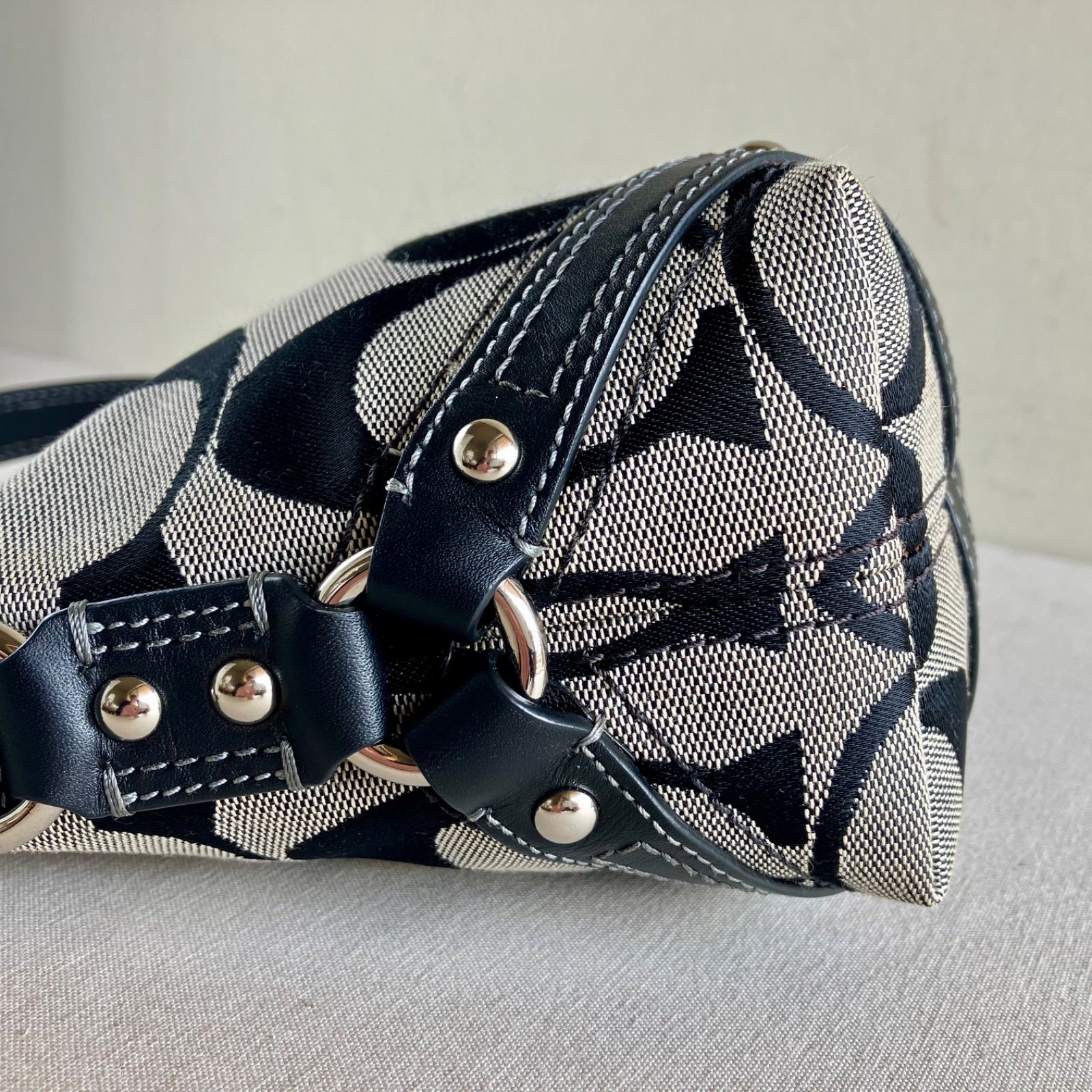 Coach Vintage Mini Carly Hobo Signature Black Canvas Leather Bag 