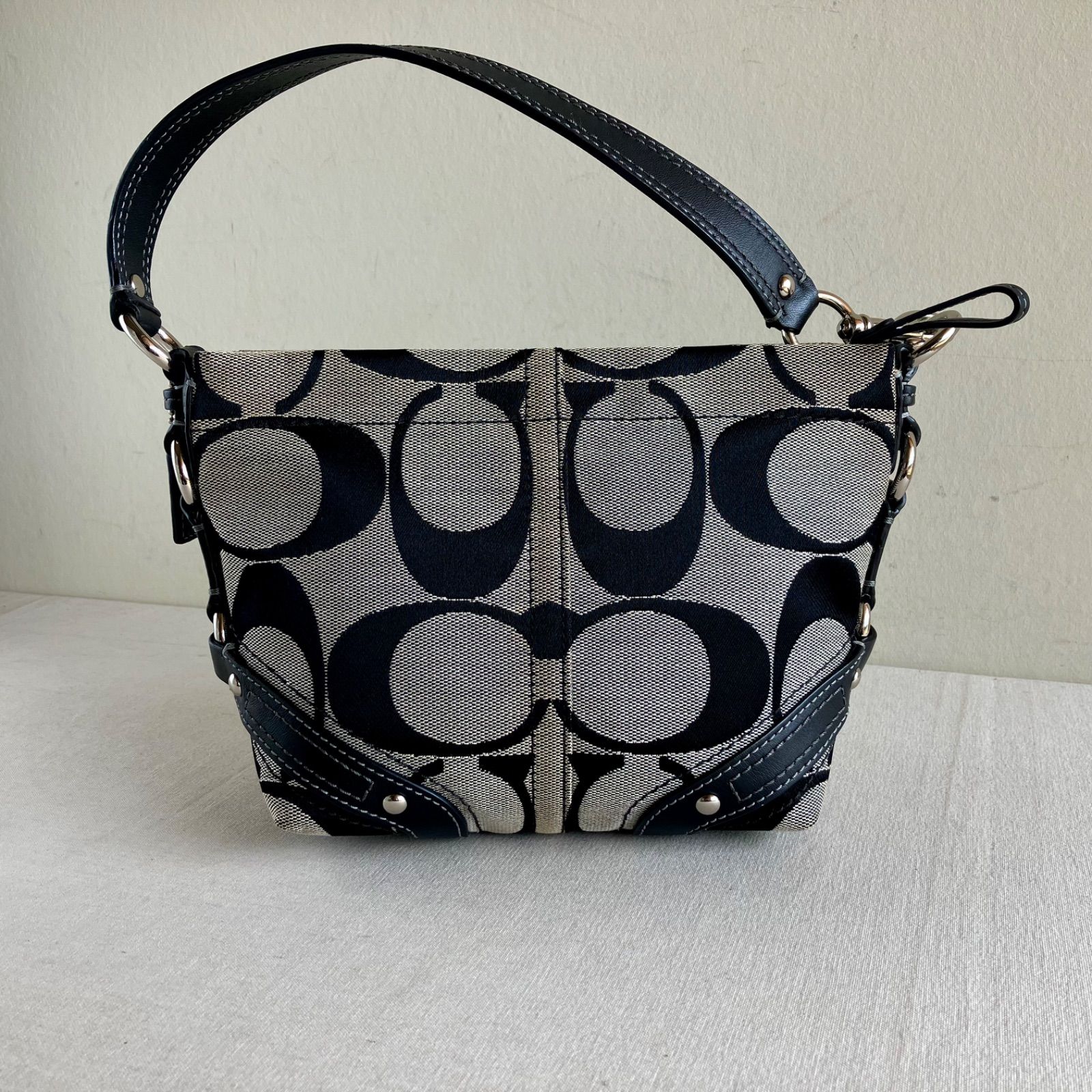 Coach Vintage Mini Carly Hobo Signature Black Canvas Leather Bag