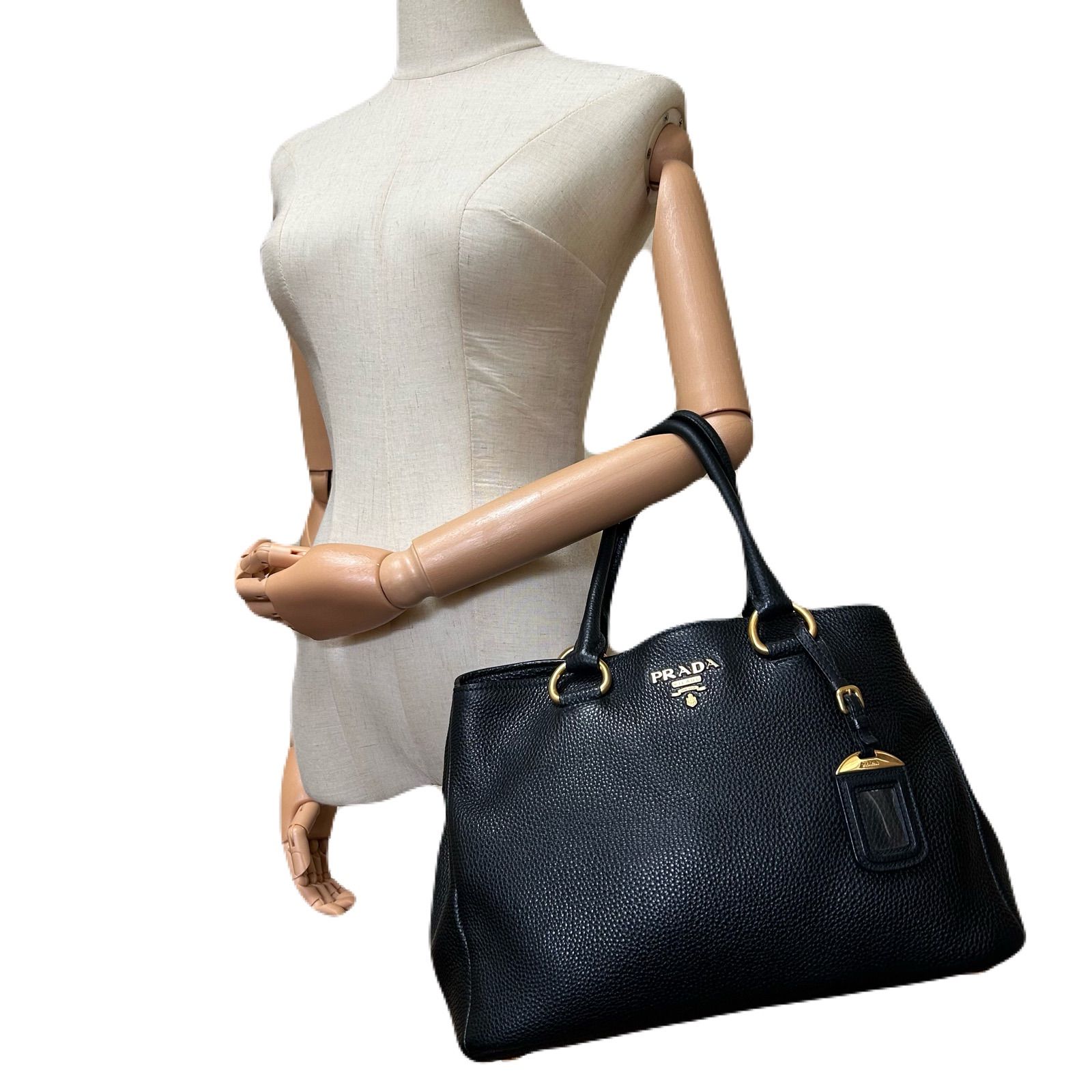 PRADA プラダ 本革 レザー ハンドバッグ トートバッグ ブラック 黒 