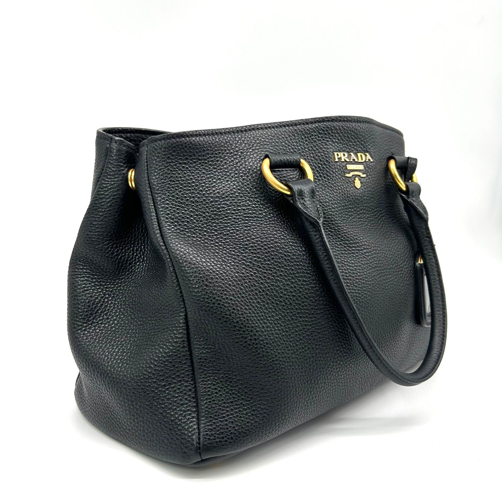 PRADA プラダ 本革 レザー ハンドバッグ トートバッグ ブラック 黒 