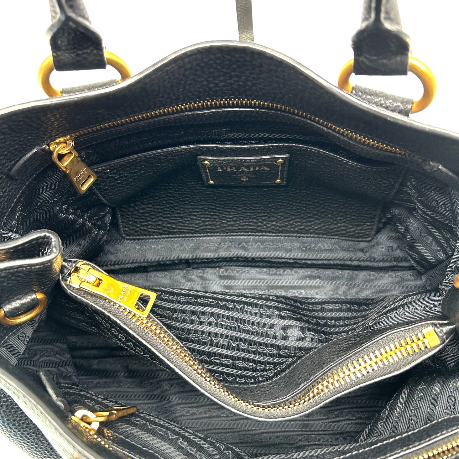 PRADA プラダ 本革 レザー ハンドバッグ トートバッグ ブラック 黒 