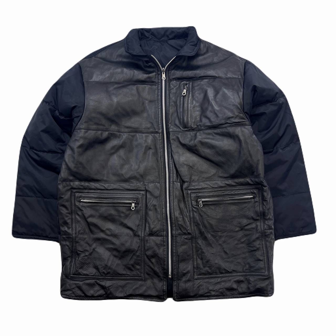 barassi ダウンジャケット レザー × ナイロン 切替え メンズ 46サイズ 