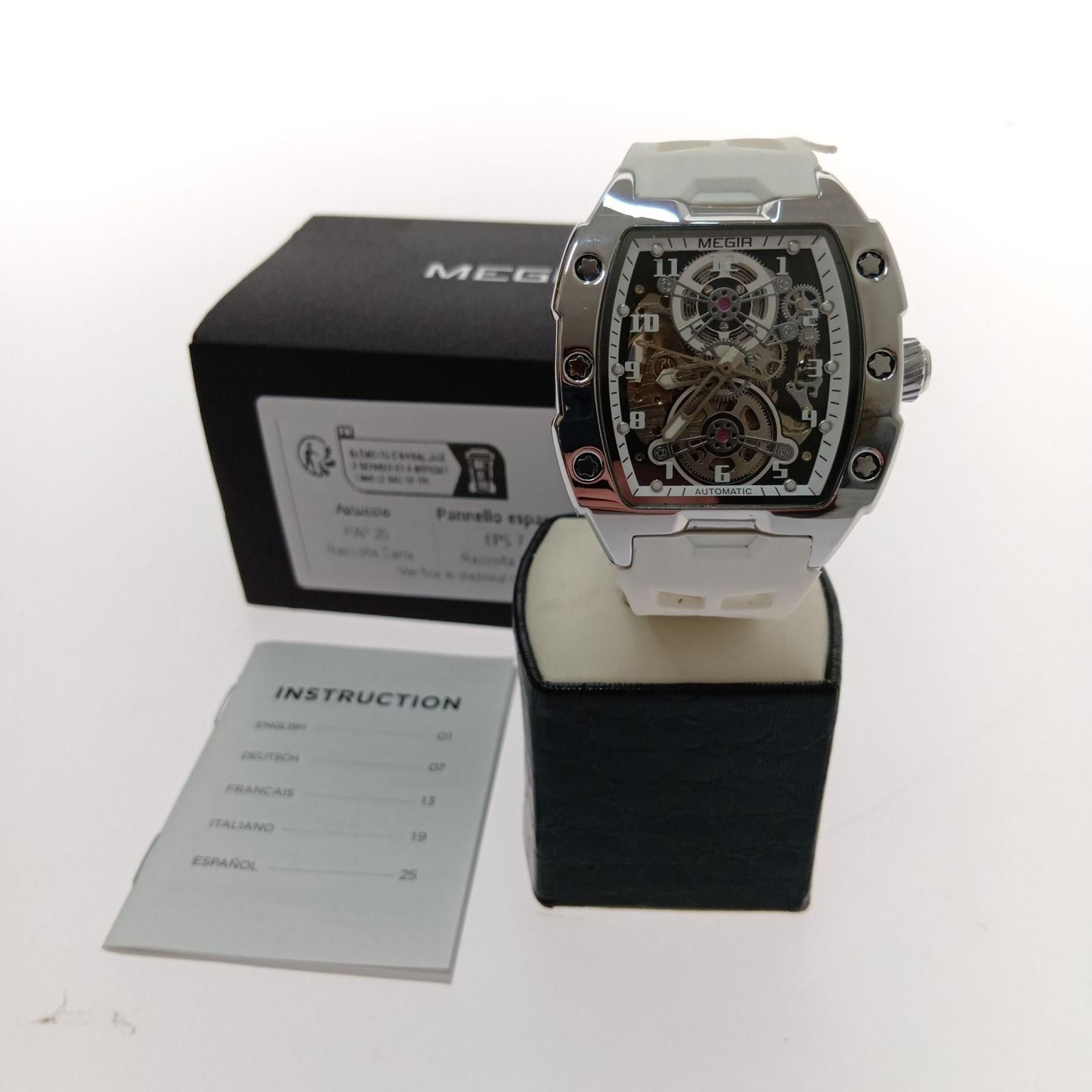0 - □□MEGIR with Strap 時計の MEGIR 腕時計 8602 シルバー×ホワイト