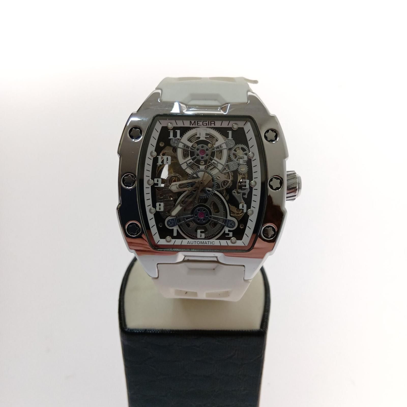 0 - □□MEGIR with Strap 時計の MEGIR 腕時計 8602 シルバー×ホワイト
