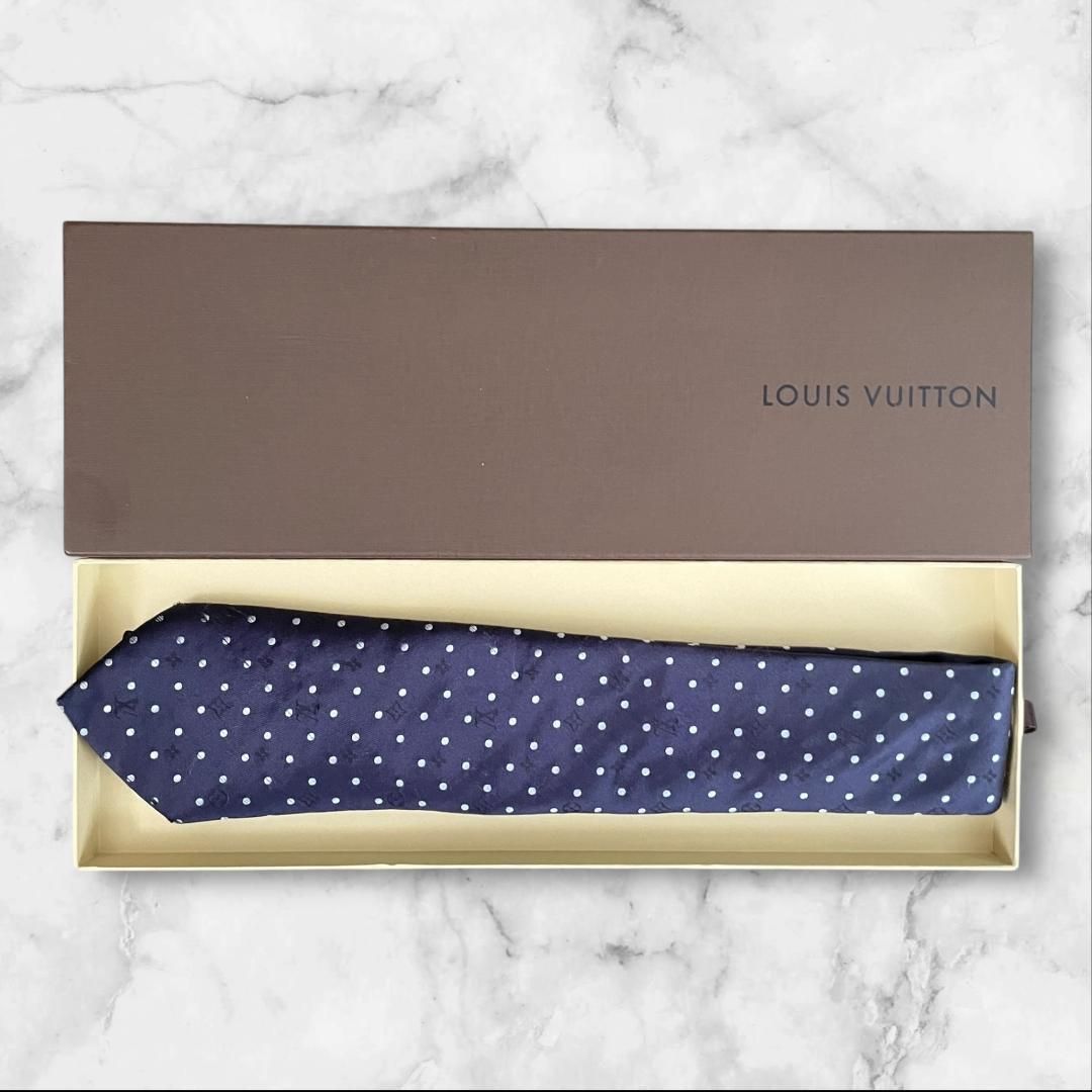 LOUIS VUITTON ネクタイ ドット モノグラム ネイビー LVロゴ - メルカリ