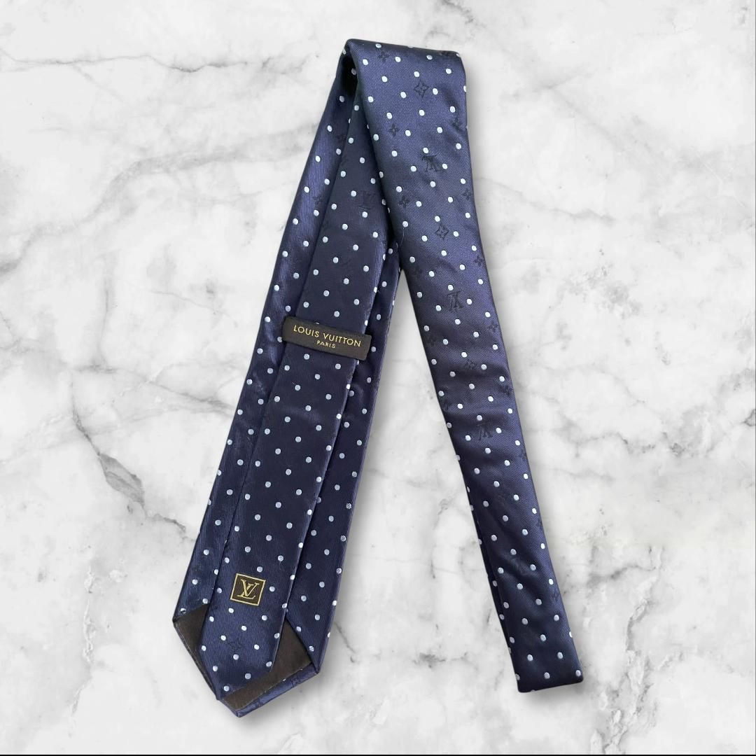 LOUIS VUITTON ネクタイ ドット モノグラム ネイビー LVロゴ - メルカリ