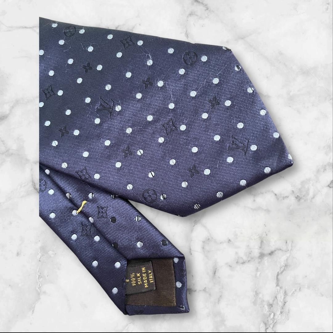 LOUIS VUITTON ネクタイ ドット モノグラム ネイビー LVロゴ - メルカリ