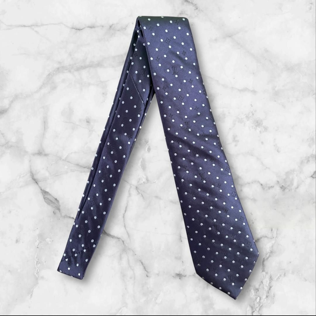 LOUIS VUITTON ネクタイ ドット モノグラム ネイビー LVロゴ - メルカリ