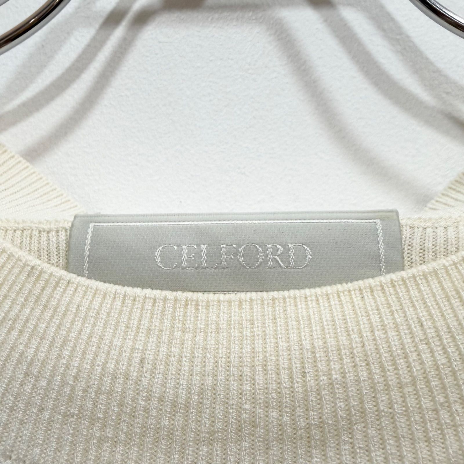 CELFORD セルフォード バックリボンニットコンビプルオーバー ホワイト