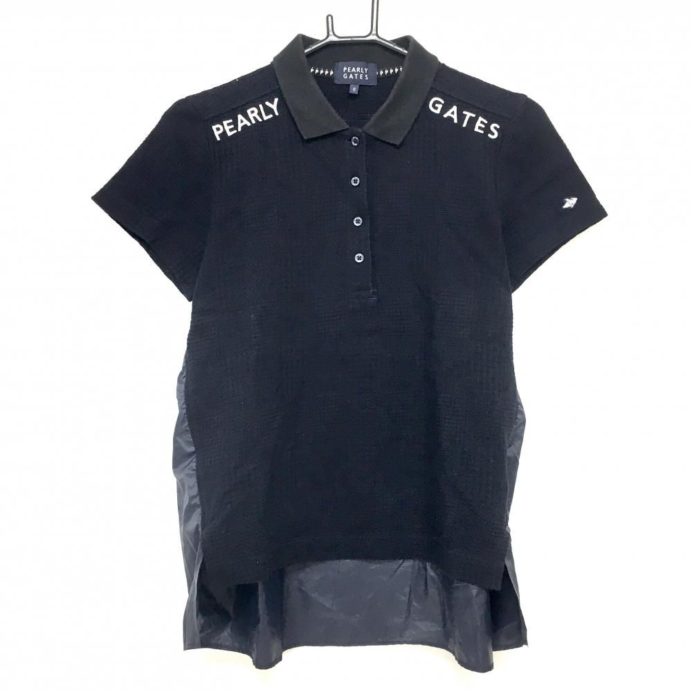 パーリーゲイツ 半袖ポロシャツ ネイビー×白 織生地 異素材 レディース