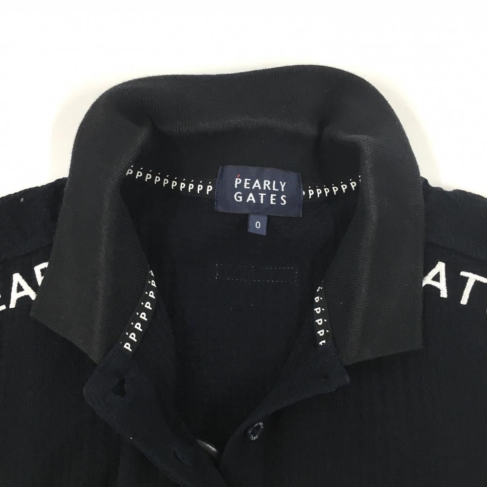 パーリーゲイツ 半袖ポロシャツ ネイビー×白 織生地 異素材 レディース