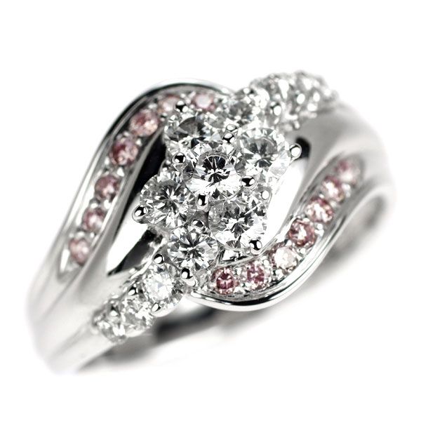 K18WG ダイヤモンド 天然ピンクダイヤモンド リング 0.72ct PD0.18ct