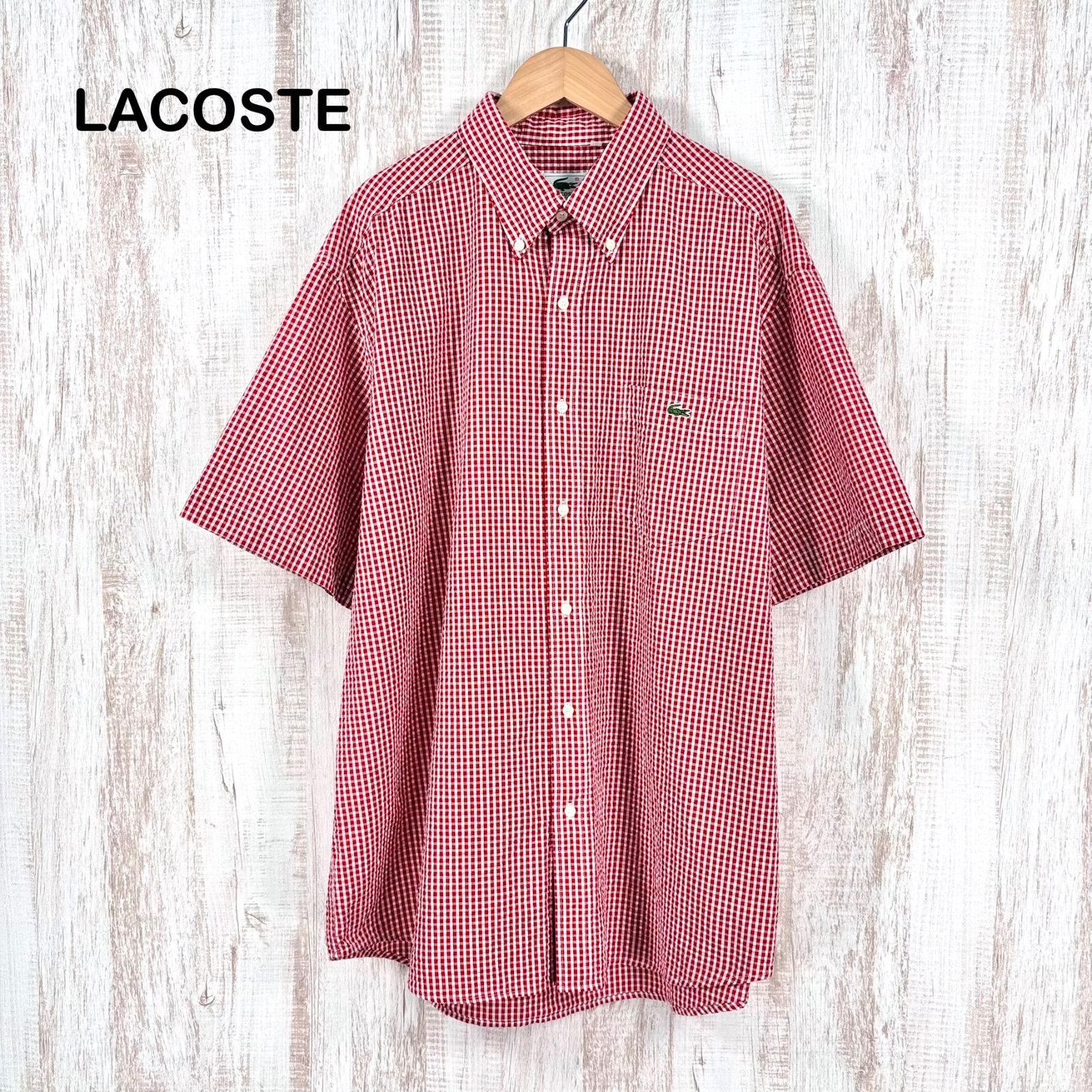 美品 LACOSTE ラコステ ワニ ロゴ刺繡 チェック 総柄 シアサッカー BD