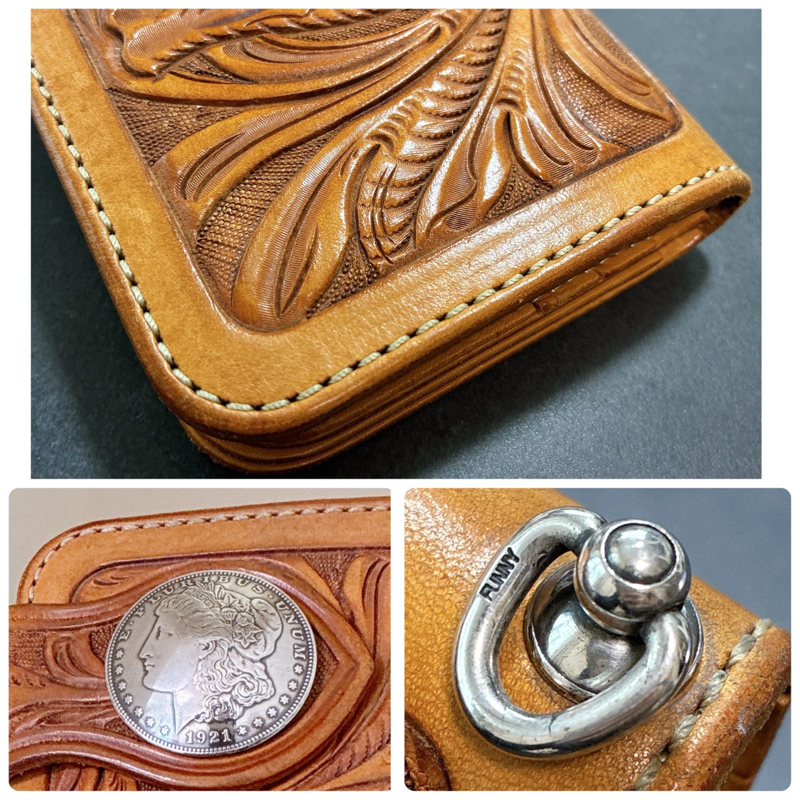 Funny ファニー レザー 長財布 カービング ベロ付き - メルカリ