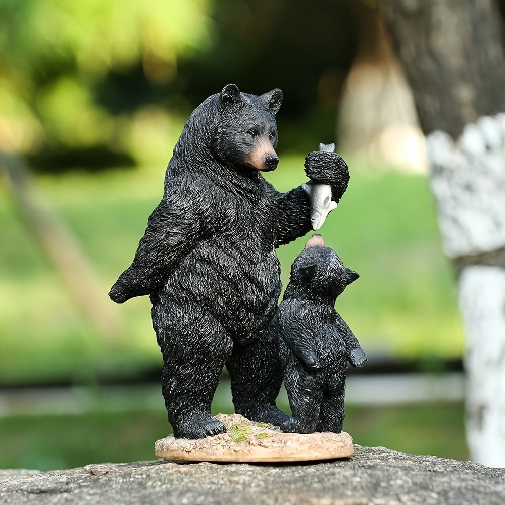 フィギュア クマの親子 26cm くま リアル 熊 台座付き ミニチュア 置物