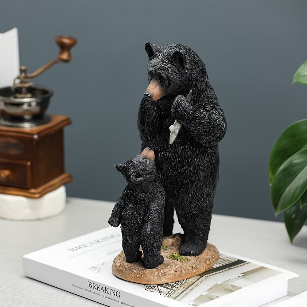 クマの置物 台付き フィギュア クマの親子 26cm くま リアル 熊 台座付き ミニチュア 置物