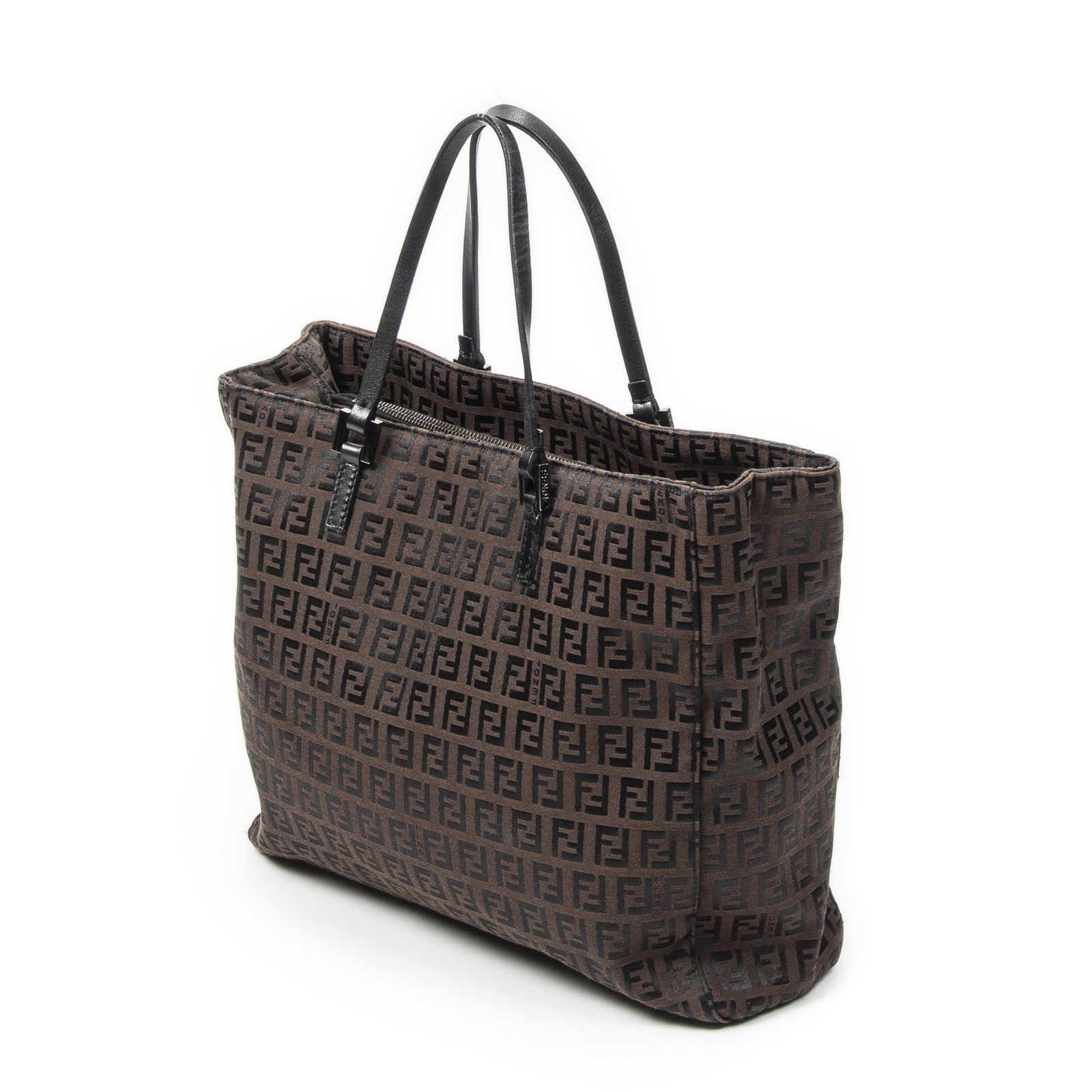 FENDI [中古] FENDI フェンディ小 ズッキーノ FF トート黒、ダーク 