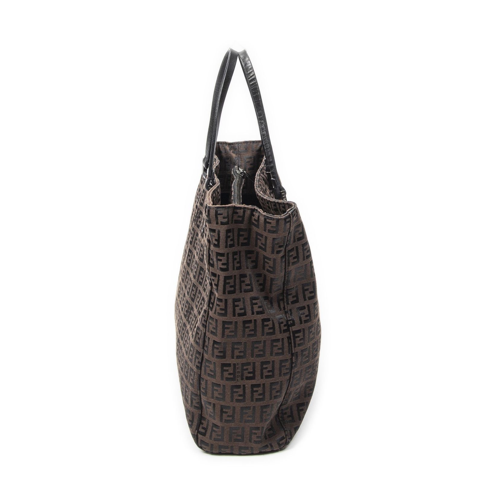 FENDI [中古] FENDI フェンディ小 ズッキーノ FF トート黒、ダーク 