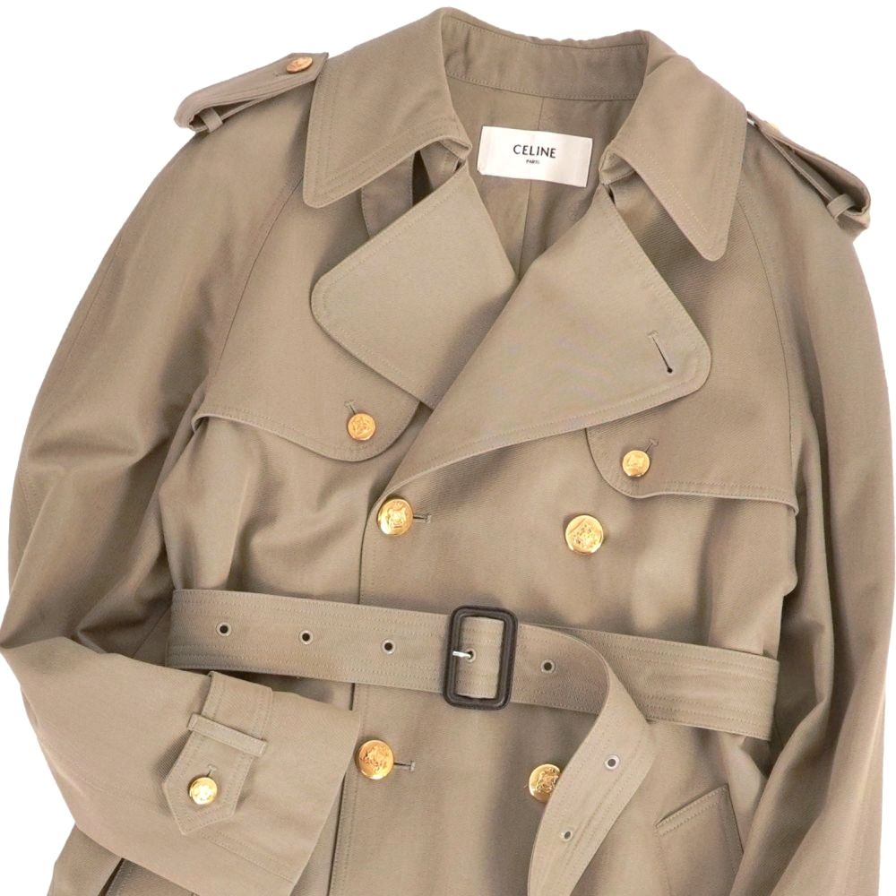 極美品 セリーヌ CELINE コート トレンチコート ウール コットン 金