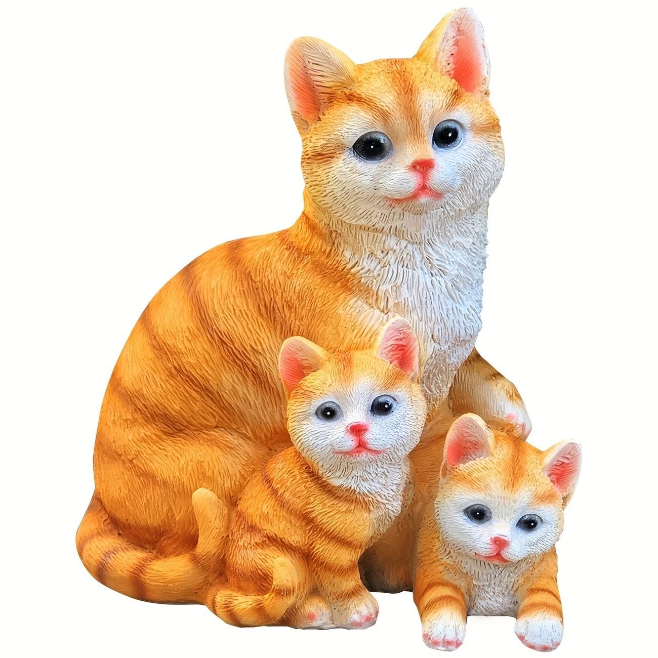 フィギュア 猫の家族 キジトラ 18cm ねこの親子 可愛いネコ ミニチュア 置物 オブジェ 樹脂像 おしゃれ インテリア レジン おもしろい  t10053