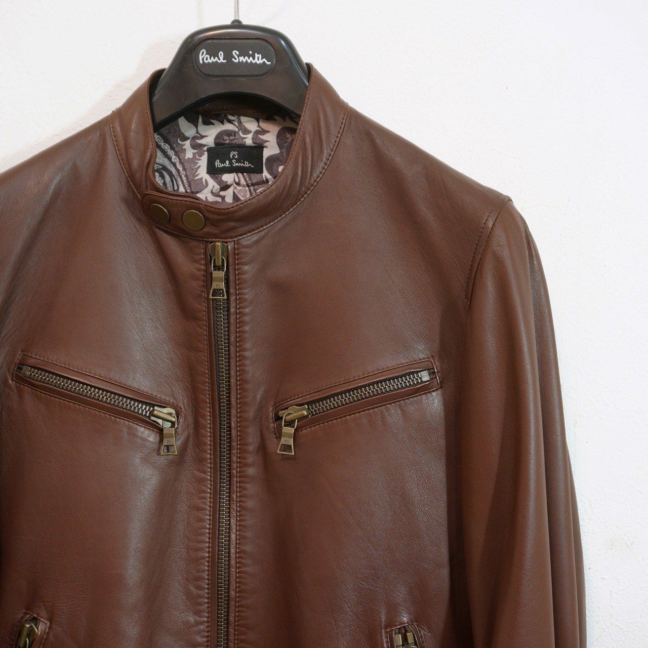 PS paul smith (S) 本革 レザーシングルライダース メンズアウター 茶