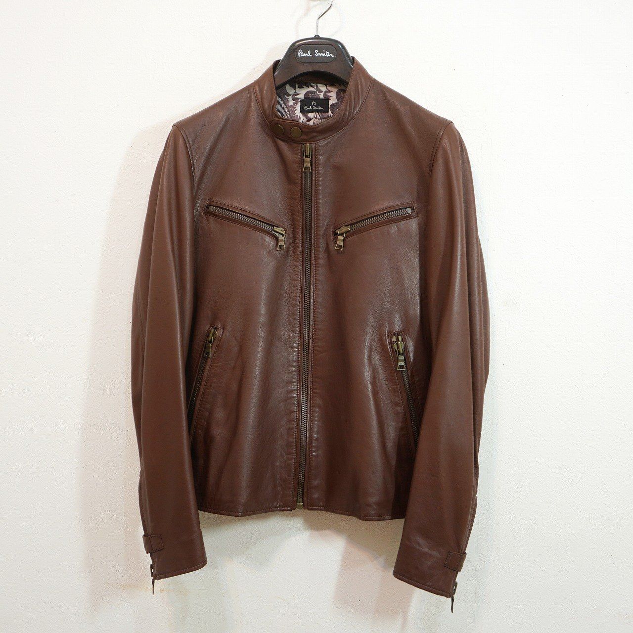PS paul smith (S) 本革 レザーシングルライダース メンズアウター 茶