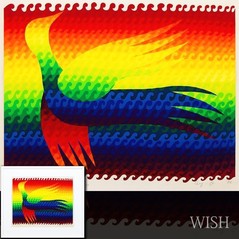 真作】【WISH】靉嘔「Ⅱ.透明な鳥-波」シルクスクリーン 10号大 1982年