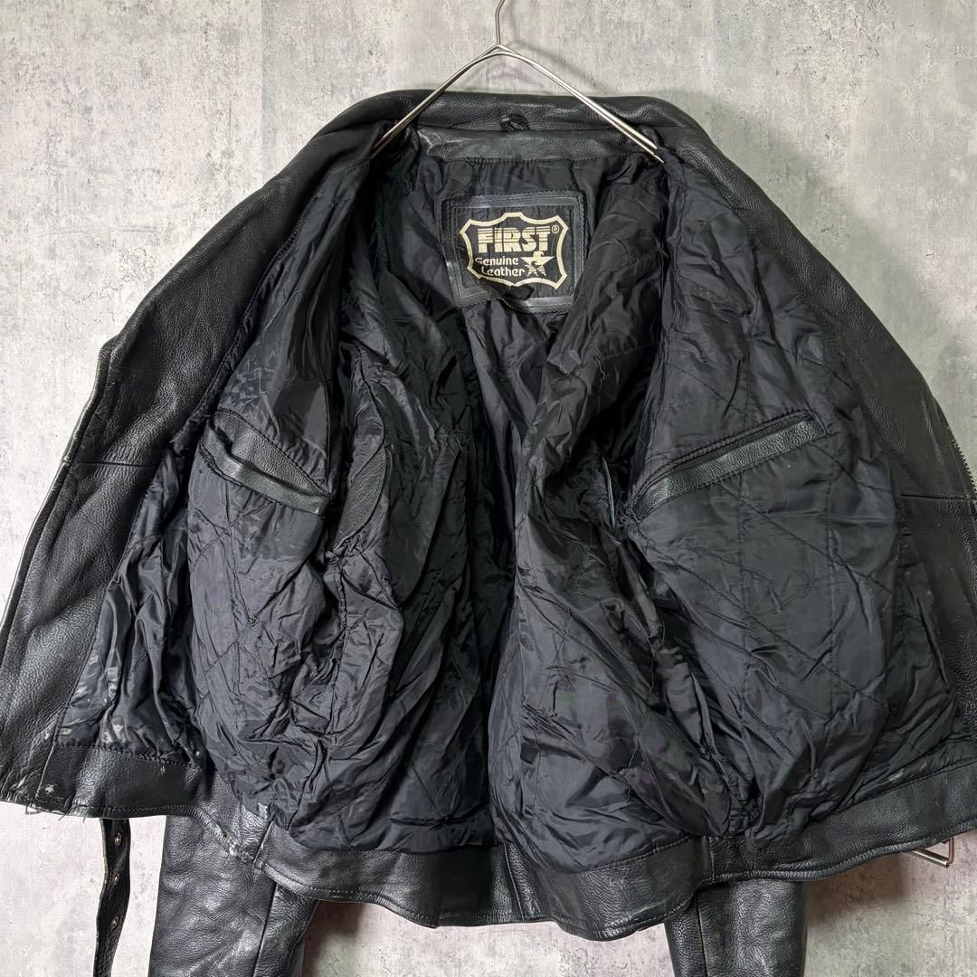 FIRST genuine leather double rideres jacket with belt black FIRST